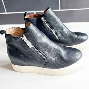 J/SLIDES NYC  Wo Sky Platform Wedge Sneaker Boot - Black/ Black Leather